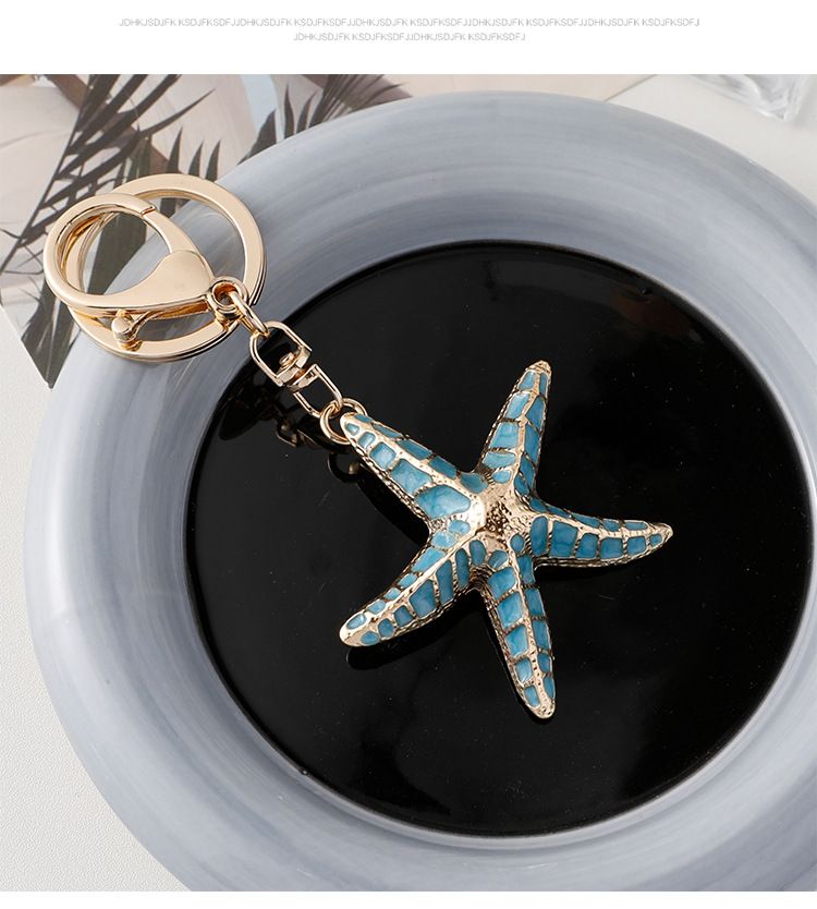 Creative Starfish Shell Metal Keychain Ocean Series Key Chain Car Bag Pendant Small Gift_voghion.com