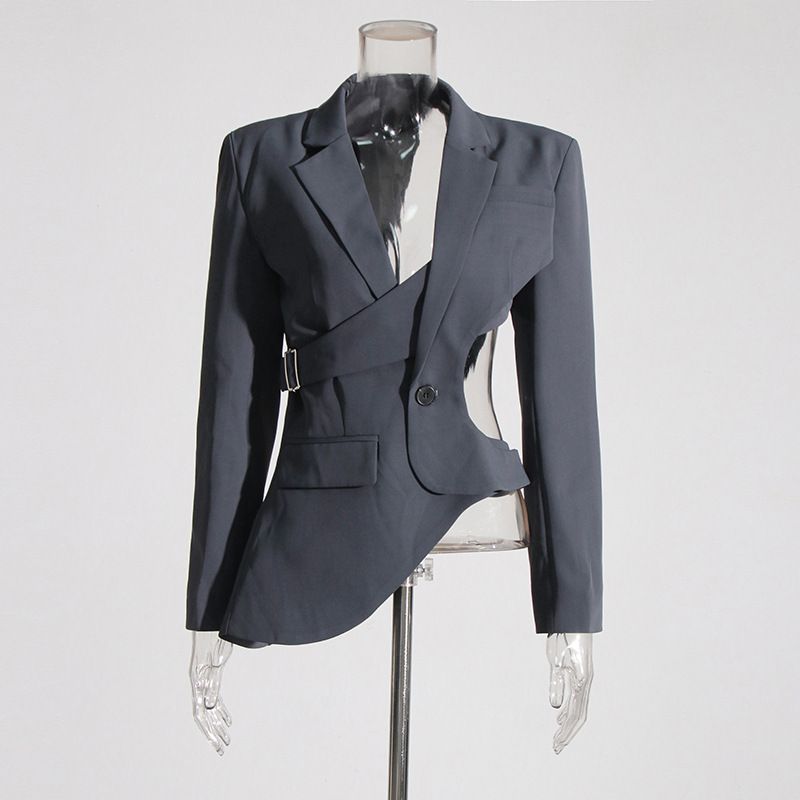 2025s Beware Of Asymmetrical Small 2025 New Model With Niche Design, Hollowed Out Waist Revealing Slimming Suit Jacket_voghion.com