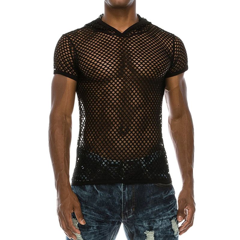 Herrenbekleidung Mode personalisierte Herrenmode hohles kurzärmliges Mesh-T-Shirt atmungsaktives Mesh-Unterhemd Herrenpullover_voghion.com