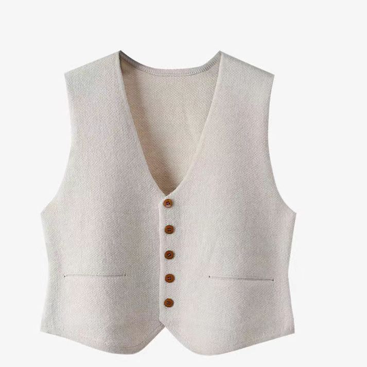 Globelle Korean Style Solid Color Inner Cardigan Jacket Autumn Winter V-Neck Single-Breasted Versatile Soft Suit Knitted Vest For_voghion.com