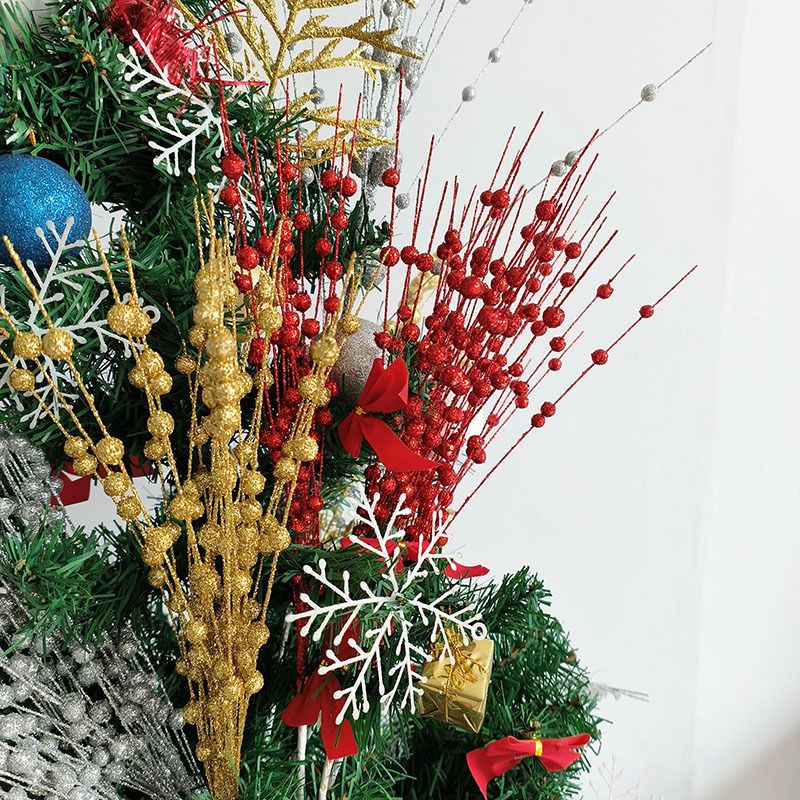 Lillian Christmas Decoration Gold Powder Berry Ball Bundle Artificial Stem Ornament 12 Fork Bead Glitter Stick Flower Vine_voghion.com