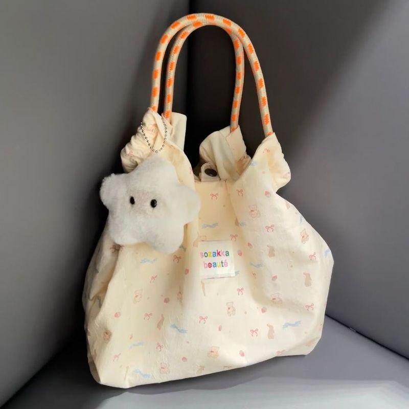 Printed New Large Capacity Commuter Cartoon Rabbit Handbag Korean Style Shoulder For Female Students Cute Canvas Bag_voghion.com