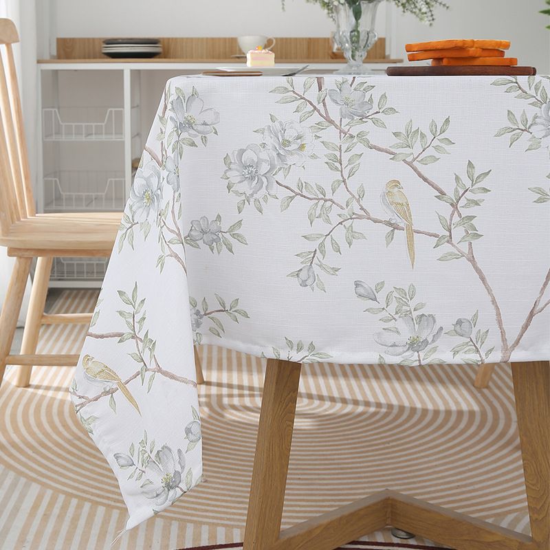 Nordic Style Tablecloth - Green Botanical Leaf & Bird Pattern, Minimalist Dining Table/Coffee Table Cover_voghion.com