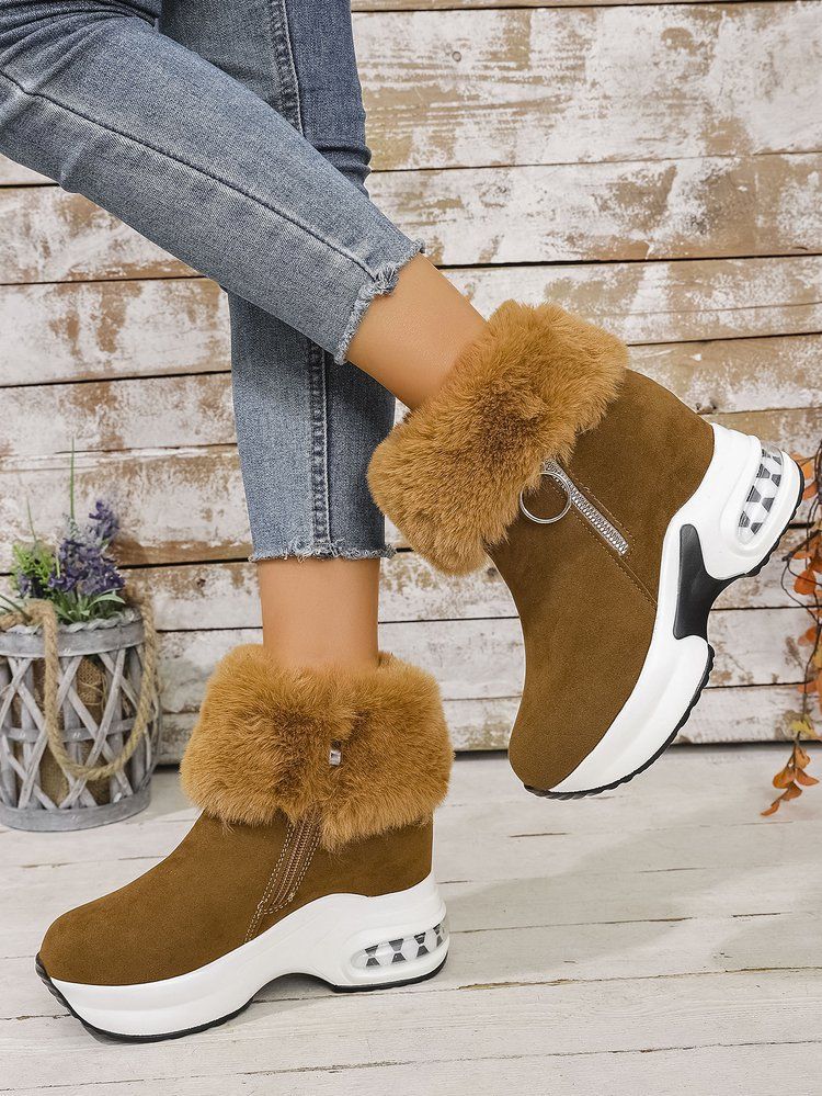 Women Ankle Boots Autumn Winter Short Boots Snow Winter New Comfortable Sports Casual Cotton Platform Wedge Thick Sole Fleece Lined Short Boots For W_voghion.com