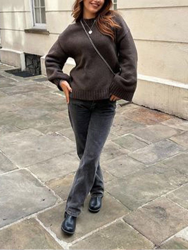 Women's Clothing Oversized Long-Sleeve Knit Sweater – Versatile Polyester Pullover For Effortless Office & Casual Style_voghion.com