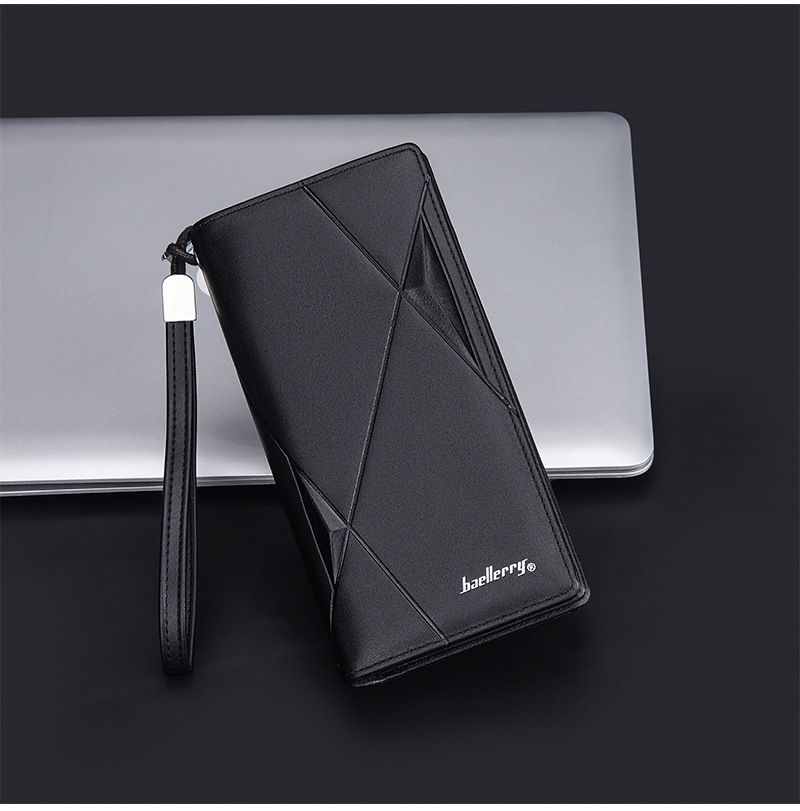New men's long wallet baellerry cross-border multi-card slot zipper clutch business plain handbag men_voghion.com