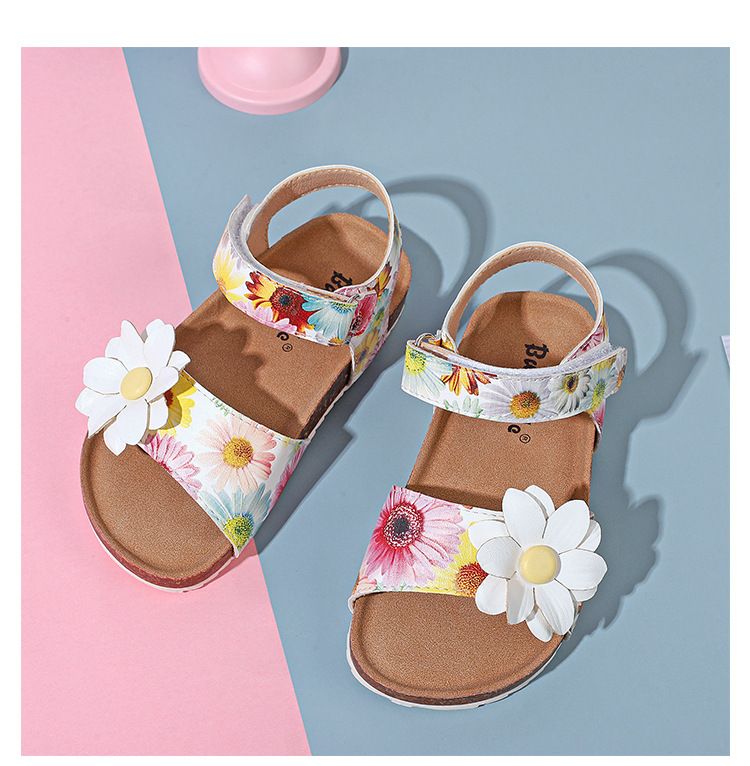 Mother & Kids Children's sandals for girls Korea 2024 summer kids shoes little girl princess flower Velcro cork sandals_voghion.com