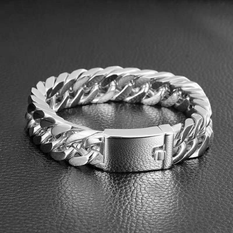 Moda Masculina Banhado A Ouro 10mm Pulseira Liga Dupla Fivela Pulseira Atmosférica Moderna_voghion.com
