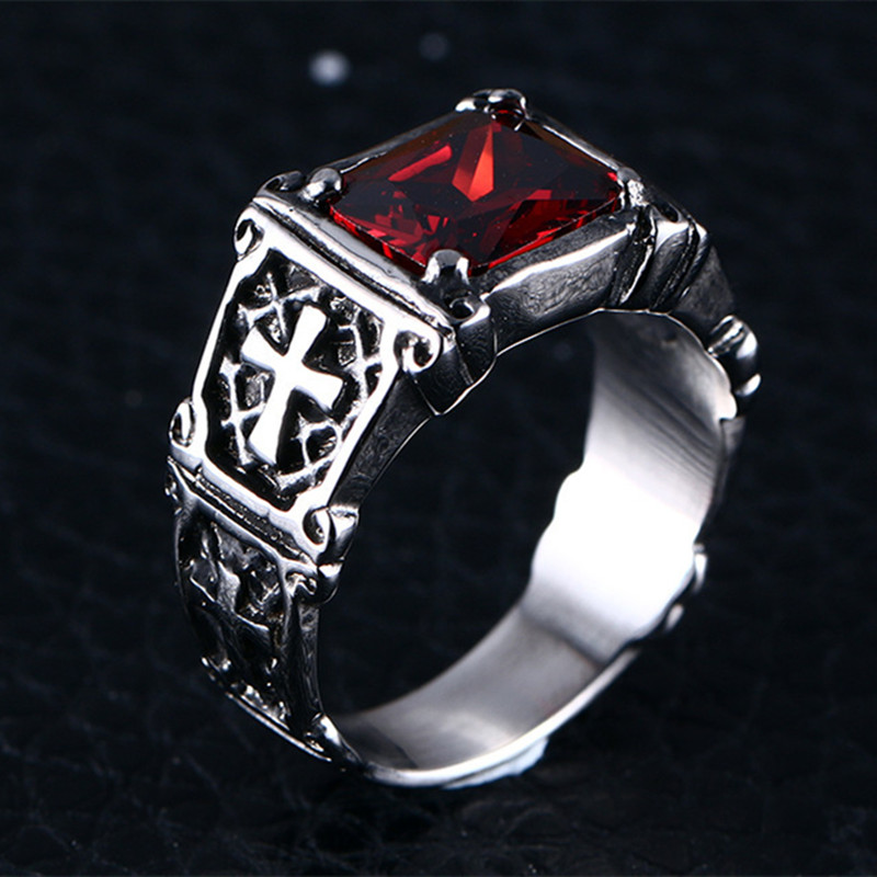Mode Persönlichkeit Exquisite Rot Zirkon Kreuz Muster Ring Charme Männer \\\\\'s Party Schmuck Zubehör Amulett Geschenk_voghion.com
