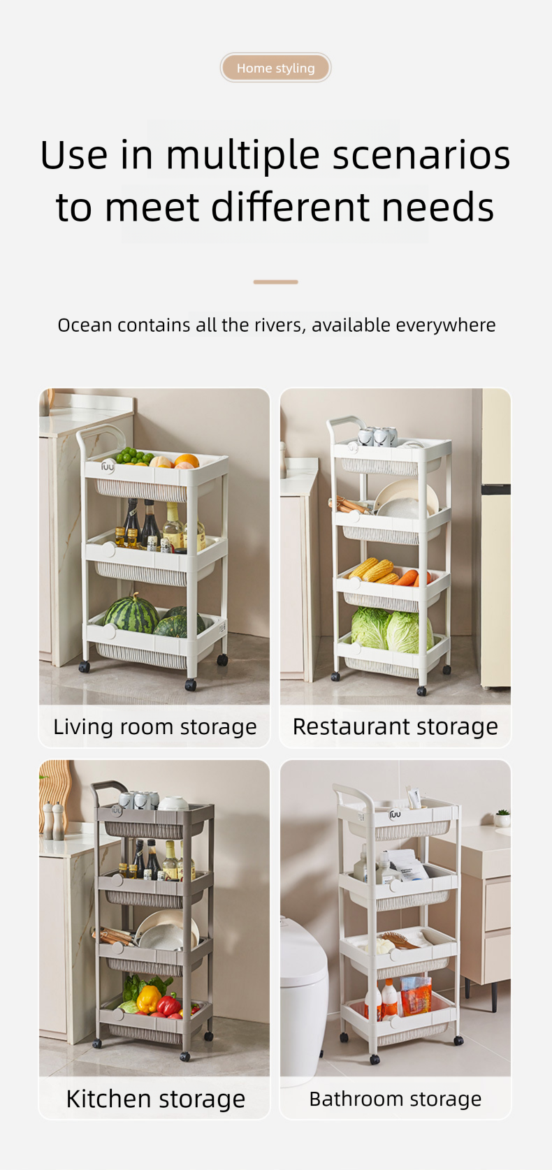 Accueil Bureau Snack Stockage en plastique Plancher Organisateur multicouche Chariot Affichage Étagère à couches Intégrée_voghion.com