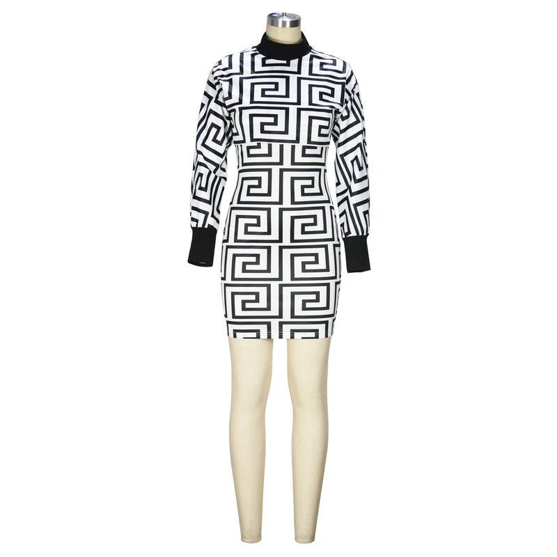 Damen Print Anzug Rock Ärmelloses Rollkragenkleid Jacke Zweiteiliges Set_voghion.com