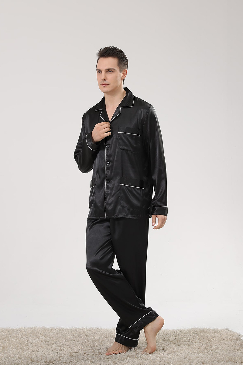 Pijama de seda estampado masculino, manga comprida, roupas para casa de tamanho grande, pijama de verão de seda gelada_voghion.com