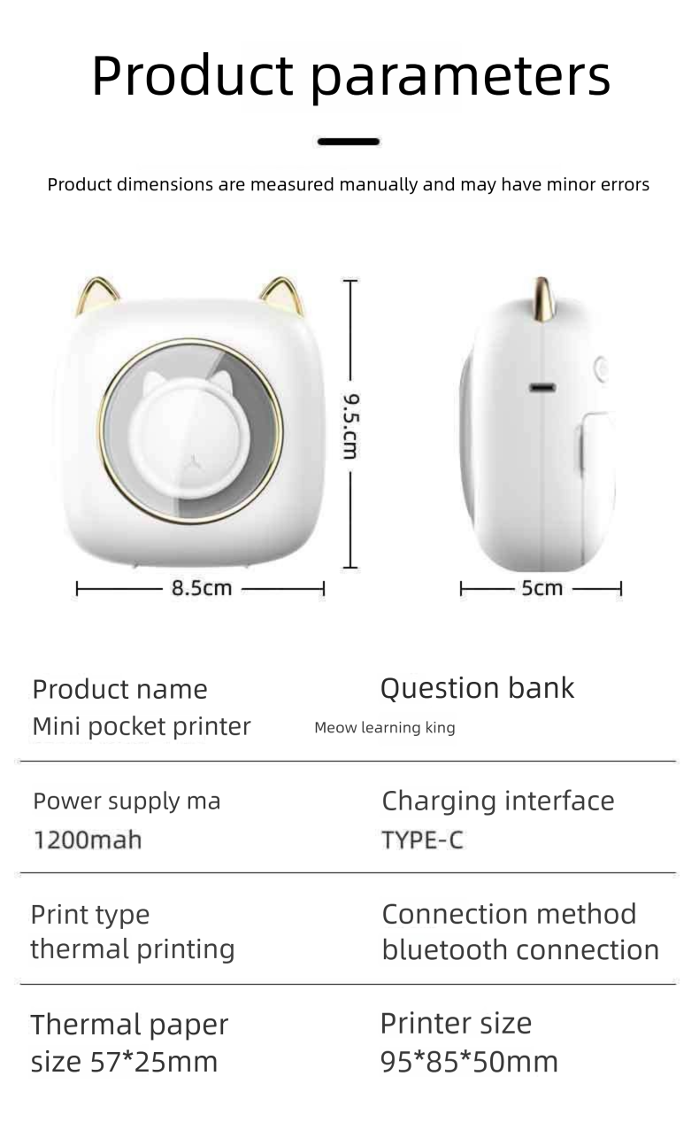 Error Correction Printer Adhesive Label Thermal Meow Machine Children Student Gift Photo Wireless Portable_voghion.com