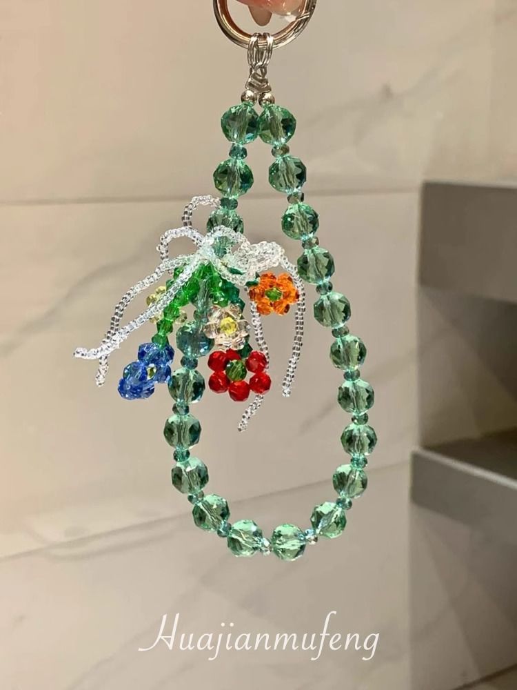 Vroege lente gekleurde bloemen kralen mobiele telefoon ketting lanyard sleutelhanger hanger camera hanger verse_voghion.com