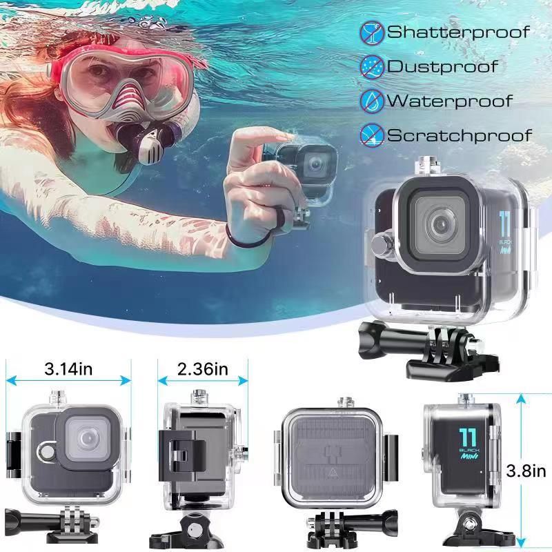Klarer PC 60M Unterwasser-Tauchkoffer Tauchzubehörkäfig Kompaktes wasserdichtes Gehäuse für GoPro 11 Mini Black Action_voghion.com