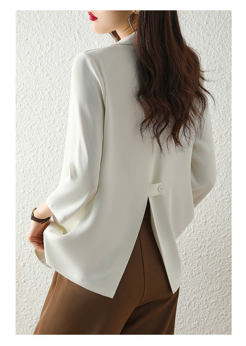 WTEMPO Spring Summer Suit Jacket Women's Fashion Thin Three-Quarter Sleeve Casual Blazer Outerwear Lightweight Split_voghion.com