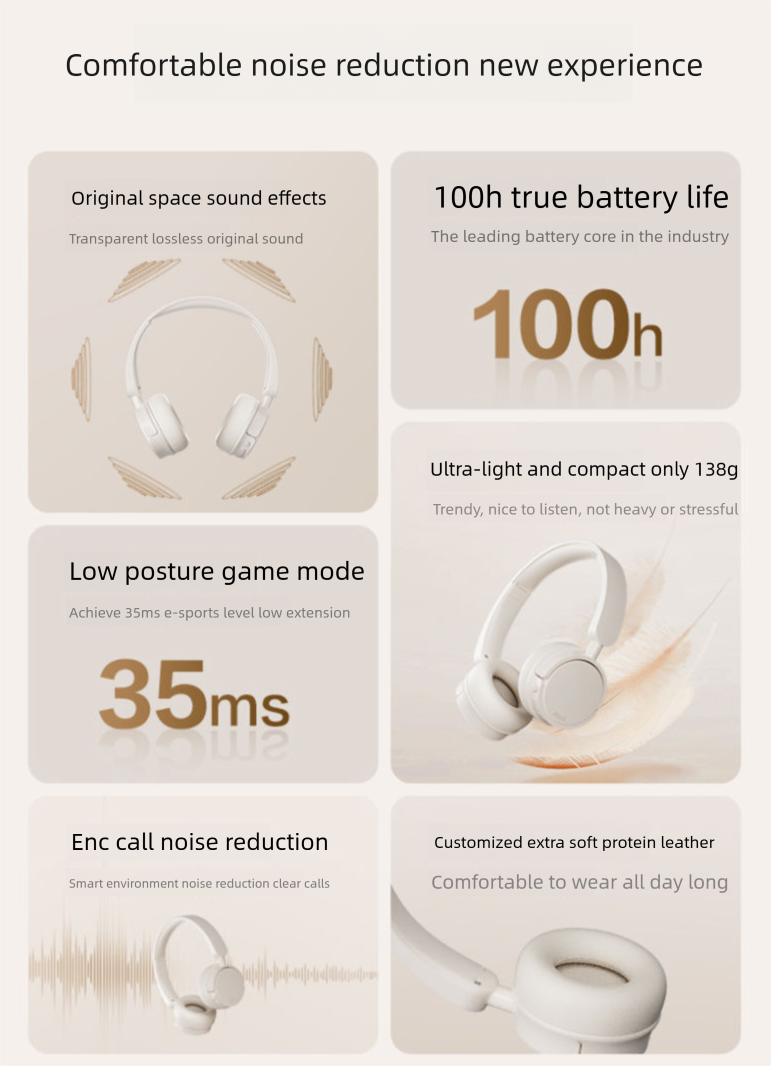 Cuffie Bluetooth Tangmai H1 Over-Ear Mic Classic Ins Wireless Compatte Moda Alta qualità del suono Batteria a lunga durata_voghion.com