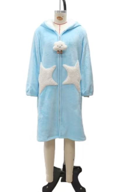 Warm And Comfortable Nightgown Women's Autumn And Winter Long Hooded Thickened Bathrobe_voghion.com