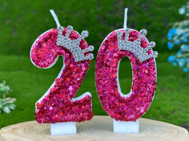 Digital Cake Decoration First Birthday Candle Rose Red Crown_voghion.com