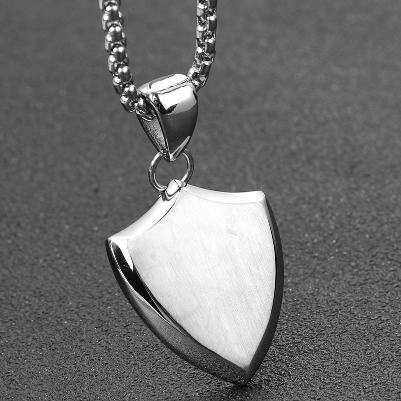 triangle personality simple shield two-color titanium steel pendant temperament versatile necklace laser Logo lettering_voghion.com