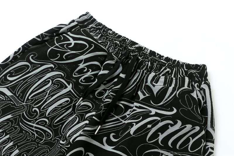 Pantaloni larghi hiphop a sei punte stile gangster a maniche corte da uomo, di grandi dimensioni_voghion.com