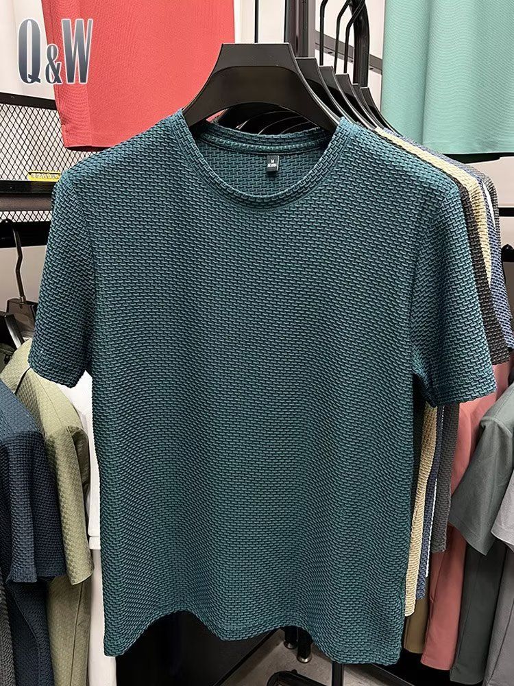 2023 New Elastic Bamboo Mesh Ice Silk For Men Short Sleeved Round Neck Half Sleeved Bottom Shirt Summer Men's T-shirt_voghion.com
