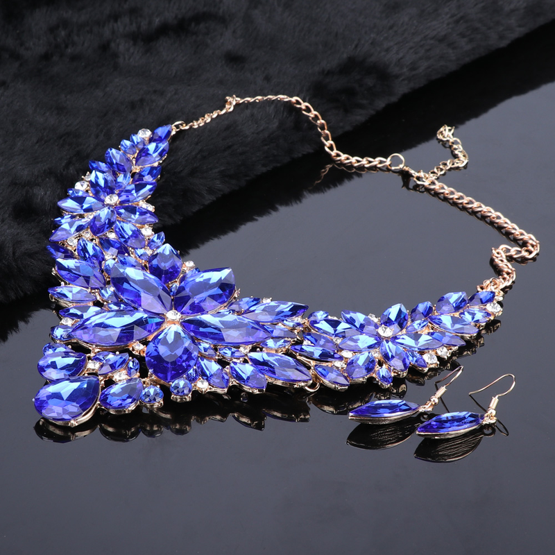 Kristall-Choker-Statement-Halskette, Ohrring-Schmuckset, Strass-Hochzeitsgeschenk, Frauen, Bräute, Abschlussball, Party_voghion.com