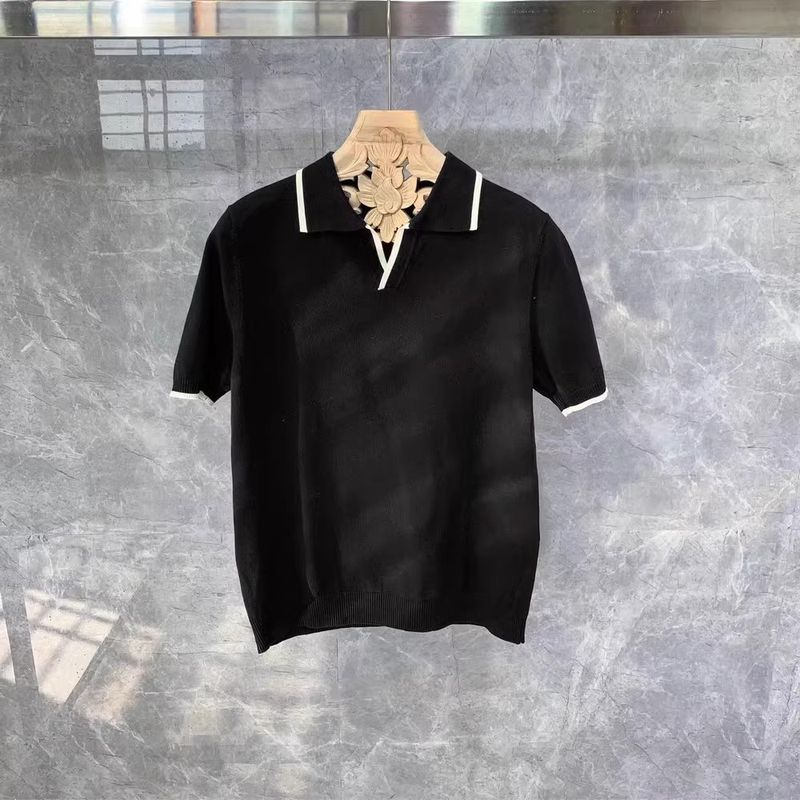 Männerkleeder Summer Kontrastfaarf mëll bequem reife Trend Mark gestrickte Poloshirt Männer Retro Revers Kuerzärm T-Shirt_voghion.com