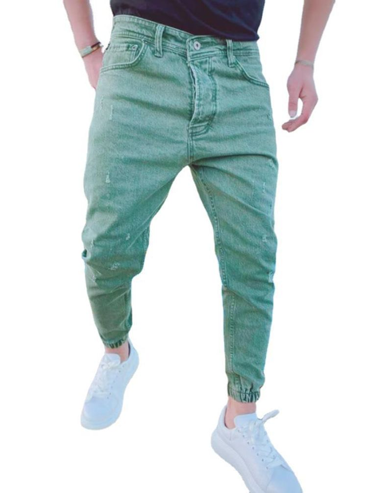 Jeans casual strappati tinta unita da uomo_voghion.com