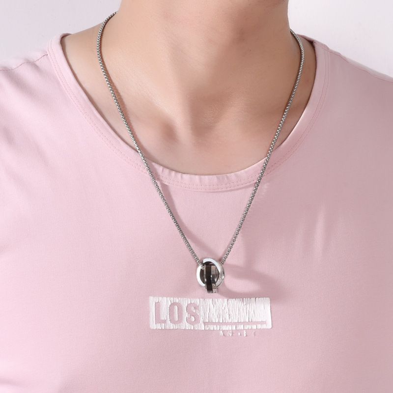 Collana con doppio cerchio in acciaio inossidabile, da uomo, con ciondolo a doppio anello, stile hip hop, alla moda, con lunga catena per maglione._voghion.com