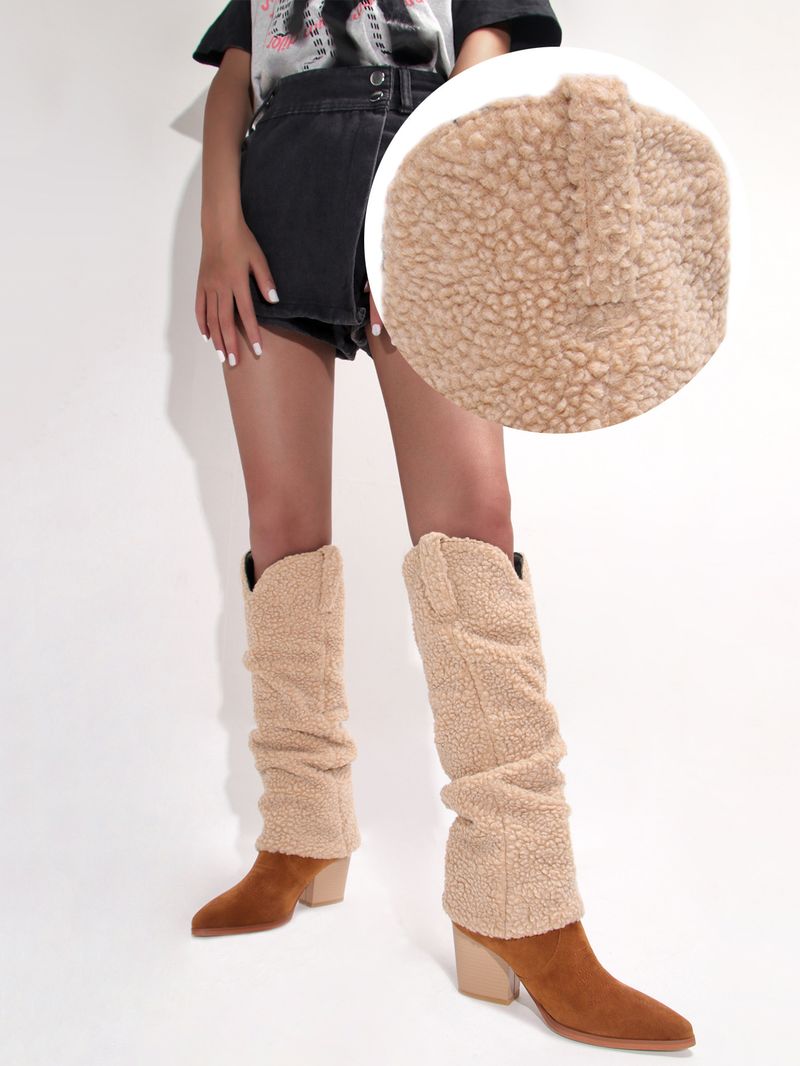 Sexy Damenstiefel mit Blockabsatz und spitzem Bein, Übergröße_voghion.com