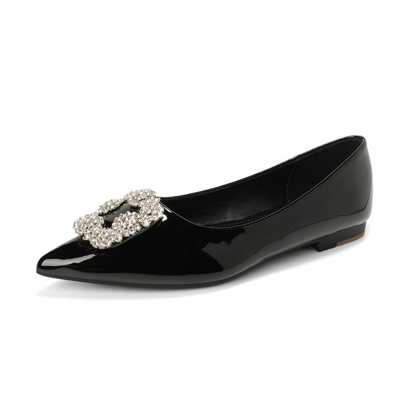 Zapatos franceses sencillos y poco profundos para mujer, zapatos planos de hada con un solo pedal y punta de diamantes de imitación para boda._voghion.com
