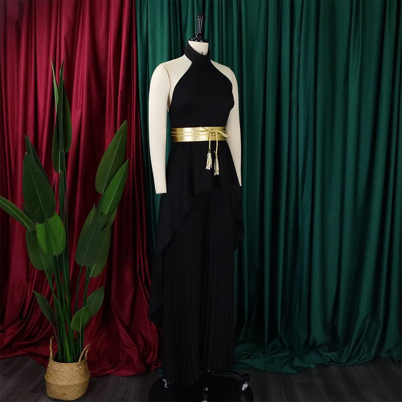 Damenbekleidung Sommermode zweiteilig ärmellos rückenfrei unregelmäßig langer Rock Hose mit weitem Bein_voghion.com