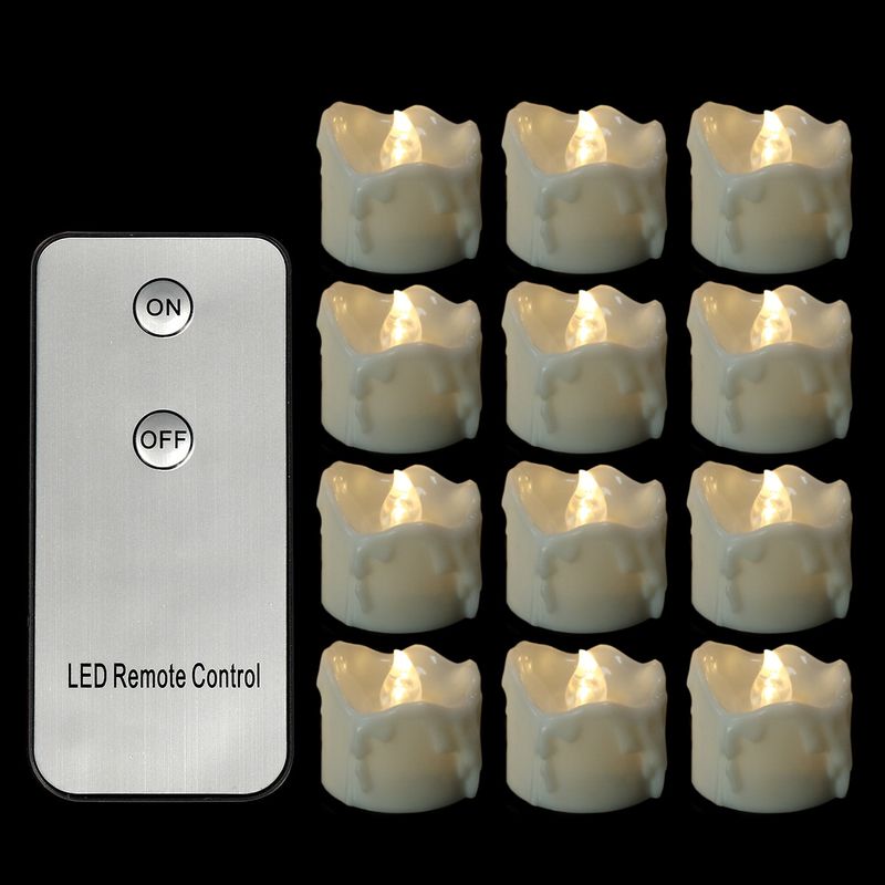 Bougies LED télécommandées – Effet scintillant et goutte d'eau pour anniversaires, mariages, Halloween et Noël (blanc chaud/froid/jaune, lot de 6)_voghion.com