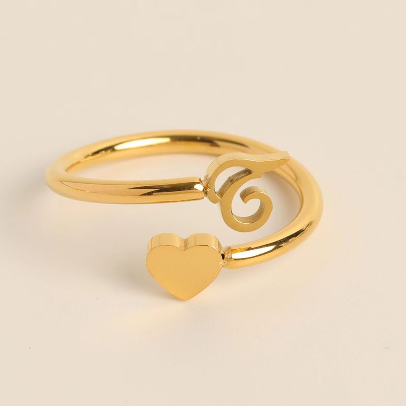 Anello iniziale con lettera semplice, anello a forma di cuore tridimensionale con apertura regolabile, vendita calda_voghion.com