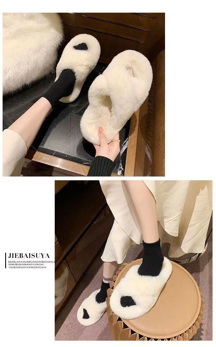 Pantofole di peluche con cinturino incrociato, molto vendute, per donna, autunno e inverno, nuove pantofole di cotone con suola spessa e suola morbida, per la casa e l'esterno_voghion.com