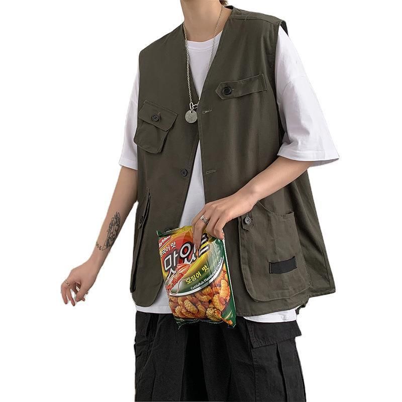 Baumwolle Sommer Neue Trendy Marke Multi Pocket Workwear Jacke Für Männer, Lose Und Vielseitig, Ärmelloses Weste Top Mit_voghion.com