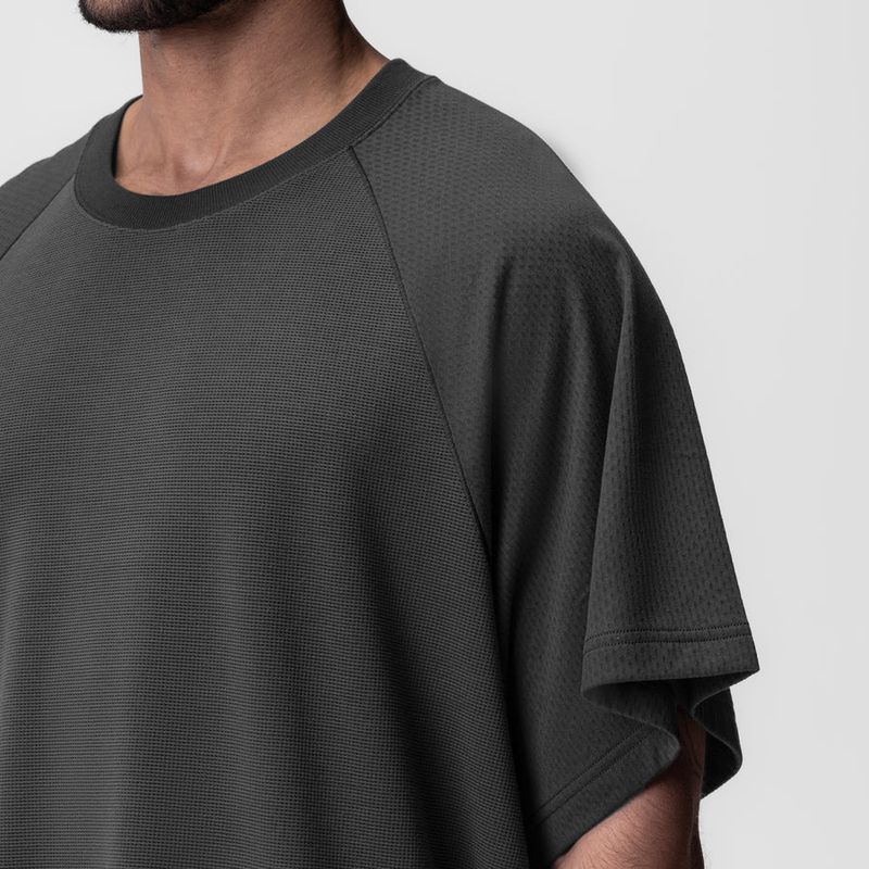 T-shirt de sport à manches courtes pour homme, style européen d'été, avec empiècement en maille gaufrée, séchage rapide, respirant et tendance._voghion.com