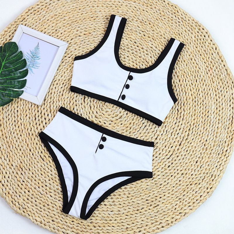 Women's Clothing Black And White Simple Ins Style Split Swimsuit Bikini_voghion.com