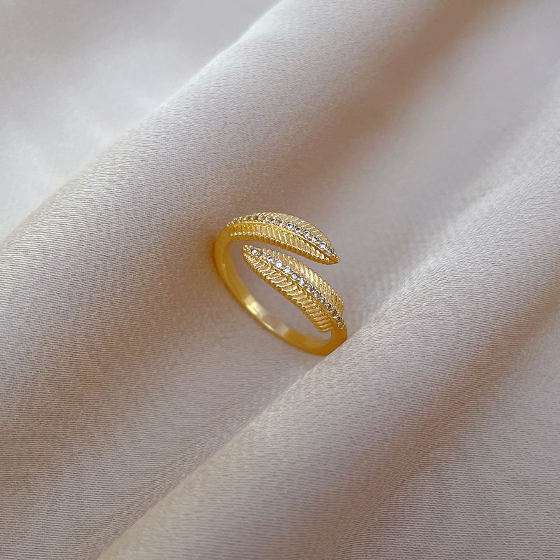 【 Real Gold Plating 】 Open Leaf Women's Fashion Micro Inlay Light Luxury Index Finger Ring, Net Red, Same Cool Style_voghion.com