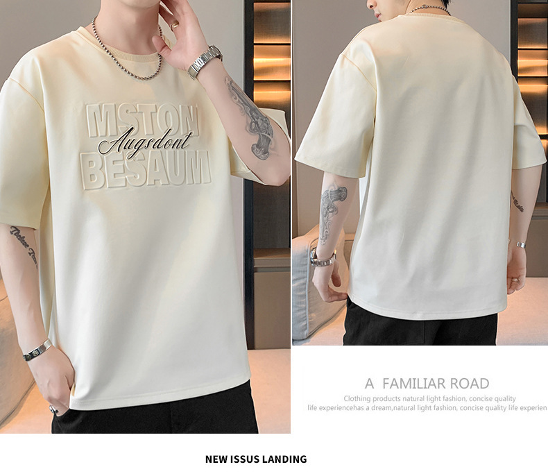Men's Clothing Plus size Steel Printed Short Sleeved T Shirt Men's Summer Loose Drop Shoulder Round Neck Casual All Match T Shirt Top Clothes_voghion.com