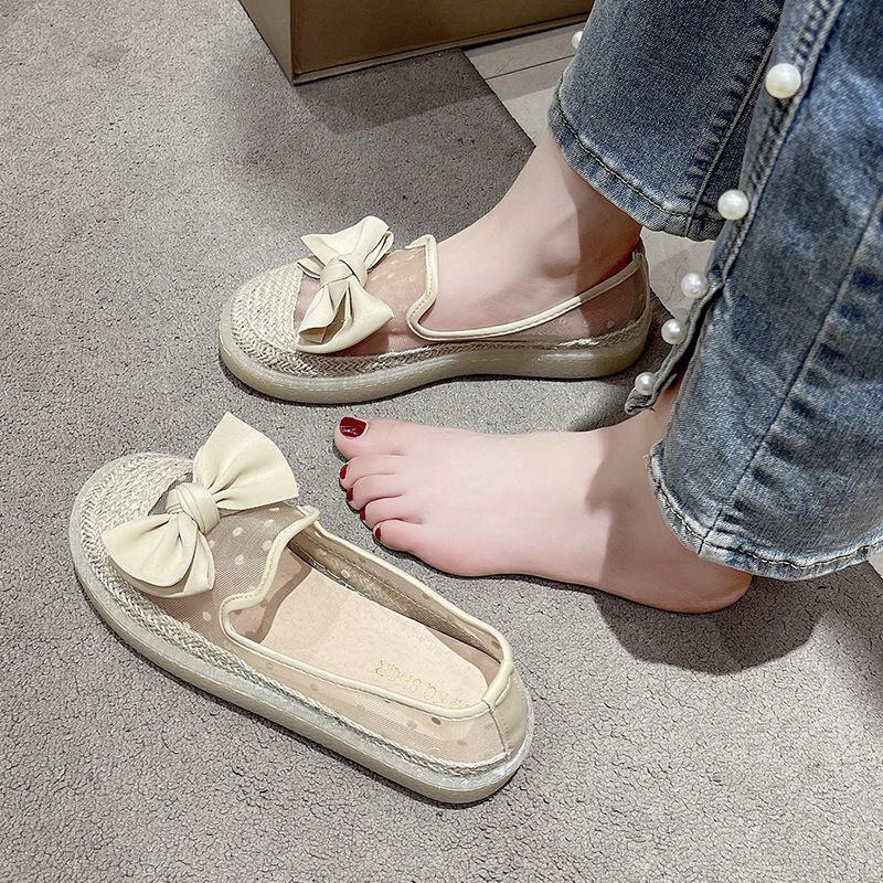 Single Shoes Women's Spring One-pedal Flat Shoes Loafer Fisherman Shoes Thick-soled Breathable Mesh Beanie Shoes_voghion.com