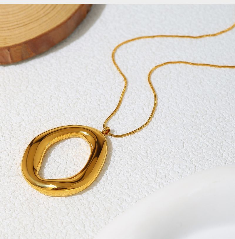 Collier pendentif géométrique tendance en acier inoxydable plaqué or K, simple et brillant, en forme de O_voghion.com