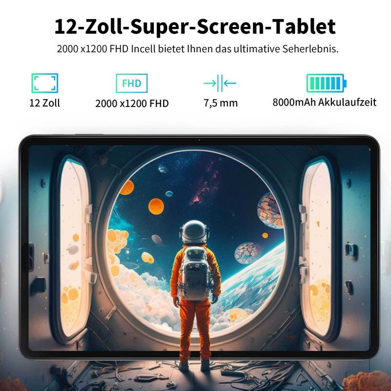 Tablette Android 13 M70 12 pouces : processeur octa-core, prise en charge SIM 4G LTE, double SIM, double veille, 128 Go ROM + 6 Go RAM, Wi-Fi et Bluetooth._voghion.com