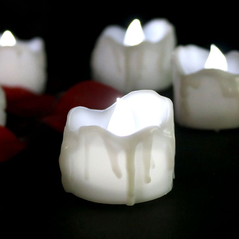 Bougies LED télécommandées – Effet scintillant et goutte d'eau pour anniversaires, mariages, Halloween et Noël (blanc chaud/froid/jaune, lot de 6)_voghion.com
