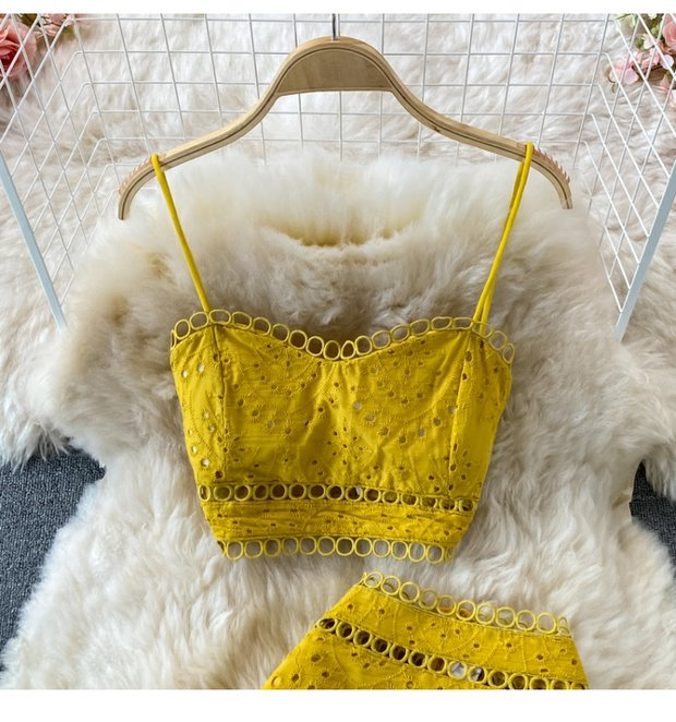 Women's Backless Short Tube Top Camisole Top Two-piece Suit 1 Waist Ruffle Skirt_voghion.com