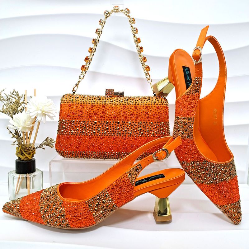Elegant women's shoes and bag set Pointed striped high heels Suitable for banquets and daily life Exquisite and simple_voghion.com