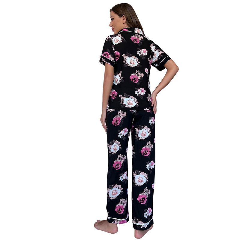 Pyjama Dames Zomer Plantenprint Korte Mouw Shirt Lange Broek Tweedelige Set Huiskleding Pamas_voghion.com