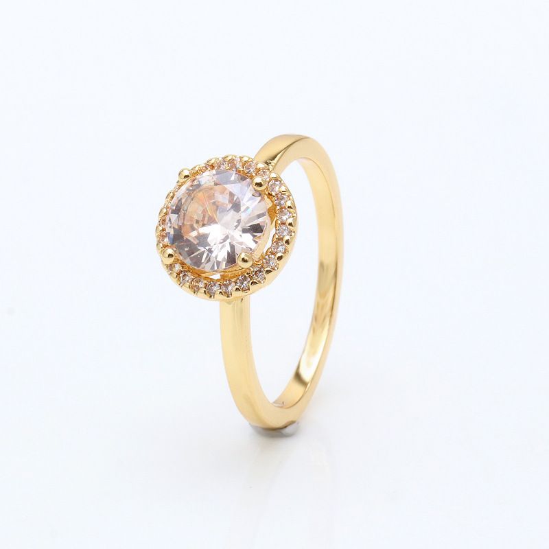 Bague halo ronde brillante en cuivre blanc plaqué pour femme, bijou simple, idéal pour un couple, idéal comme cadeau de luxe_voghion.com