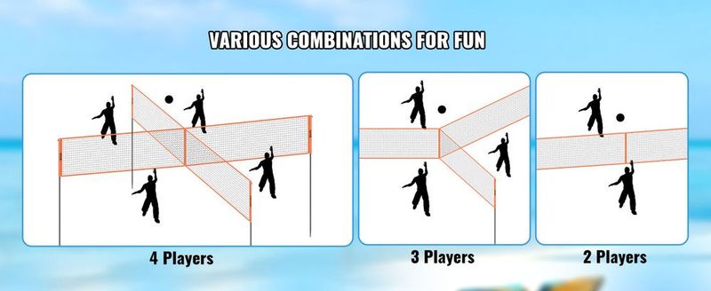 VEVOR 4-Way Volleyball Net, Adjustable Height Badminton Net Set For Backyard Beach Lawn, Outdoor Portable Volleyball Net With Carrying Bag, 4 Square Quick Assemble Game Set For Kids And Adults_voghion.com